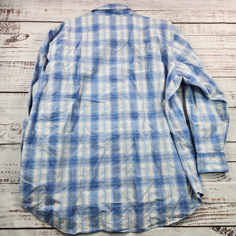 Polo Ralph Lauren Western Pearl Snap Shirt Men's XLT Tall Blue Plaid Long Sleeve - Picture 2 of 5